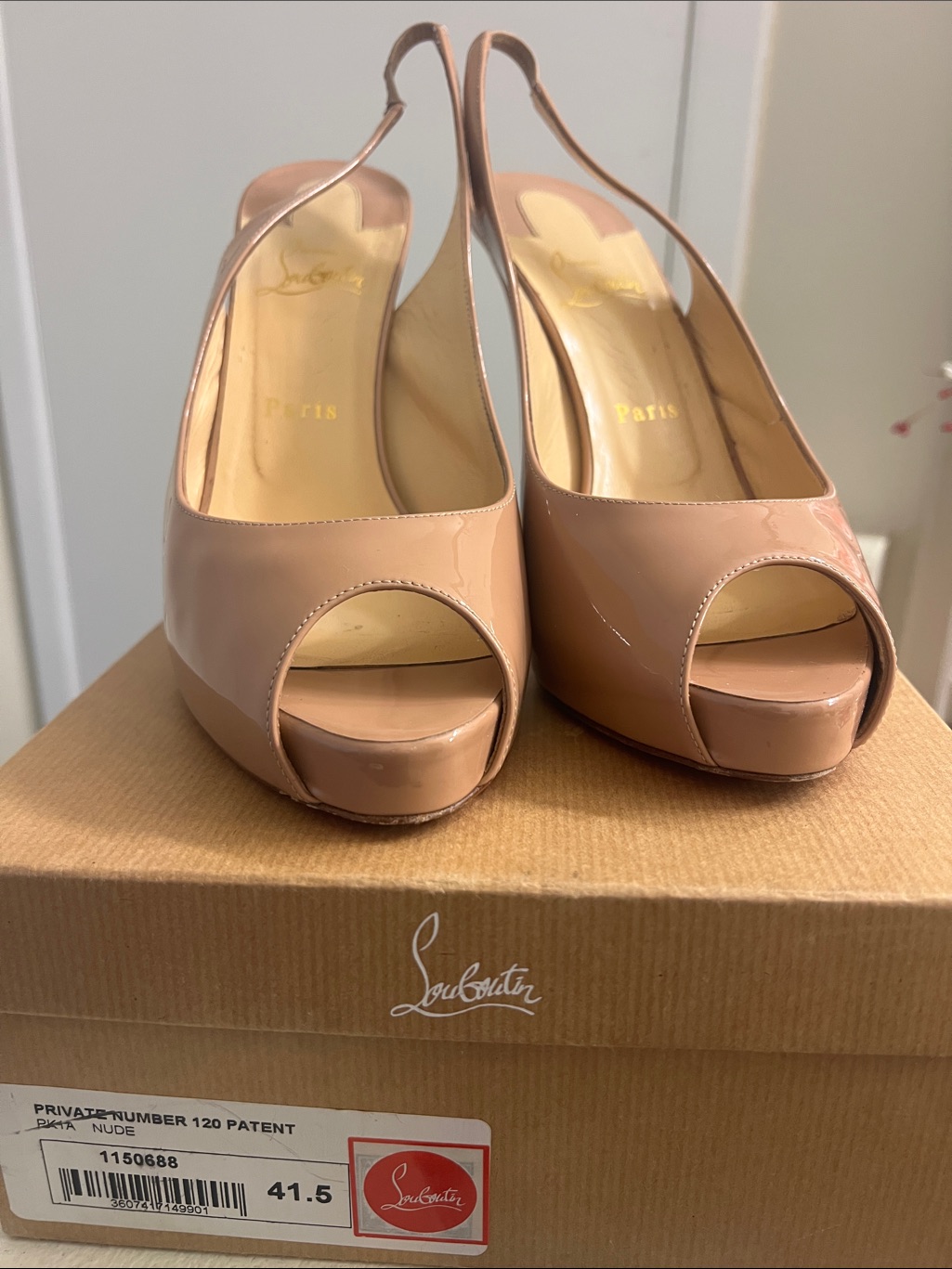 Christian Louboutin Nude Patent Peep-Toe Platform Slingbacks